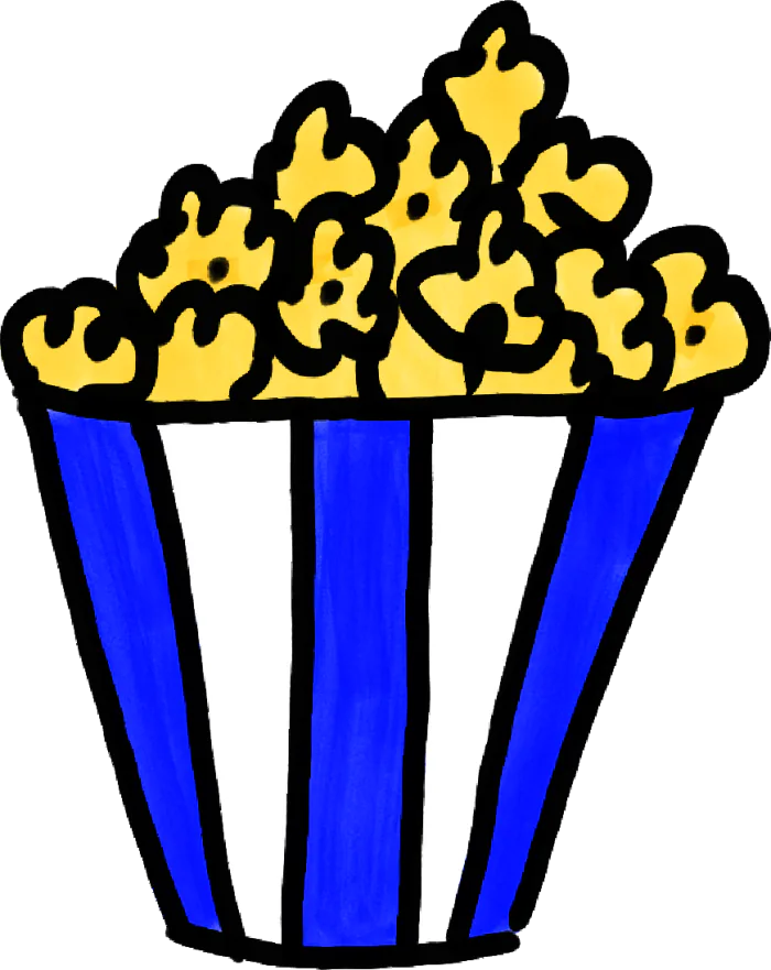 A hand-drawn tub of popcorn